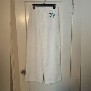 MOTF White Trousers with Blue Embroidery